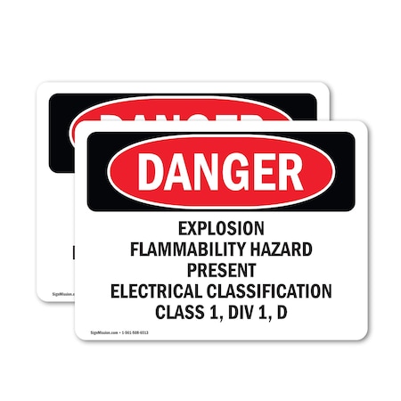 Signmission Explosion Flammability Hazard Present Electrical Danger Sign, Vinyl Decal, 7in W x 5in L, 2PK OS-2PACK-DS-D-57-L-2356